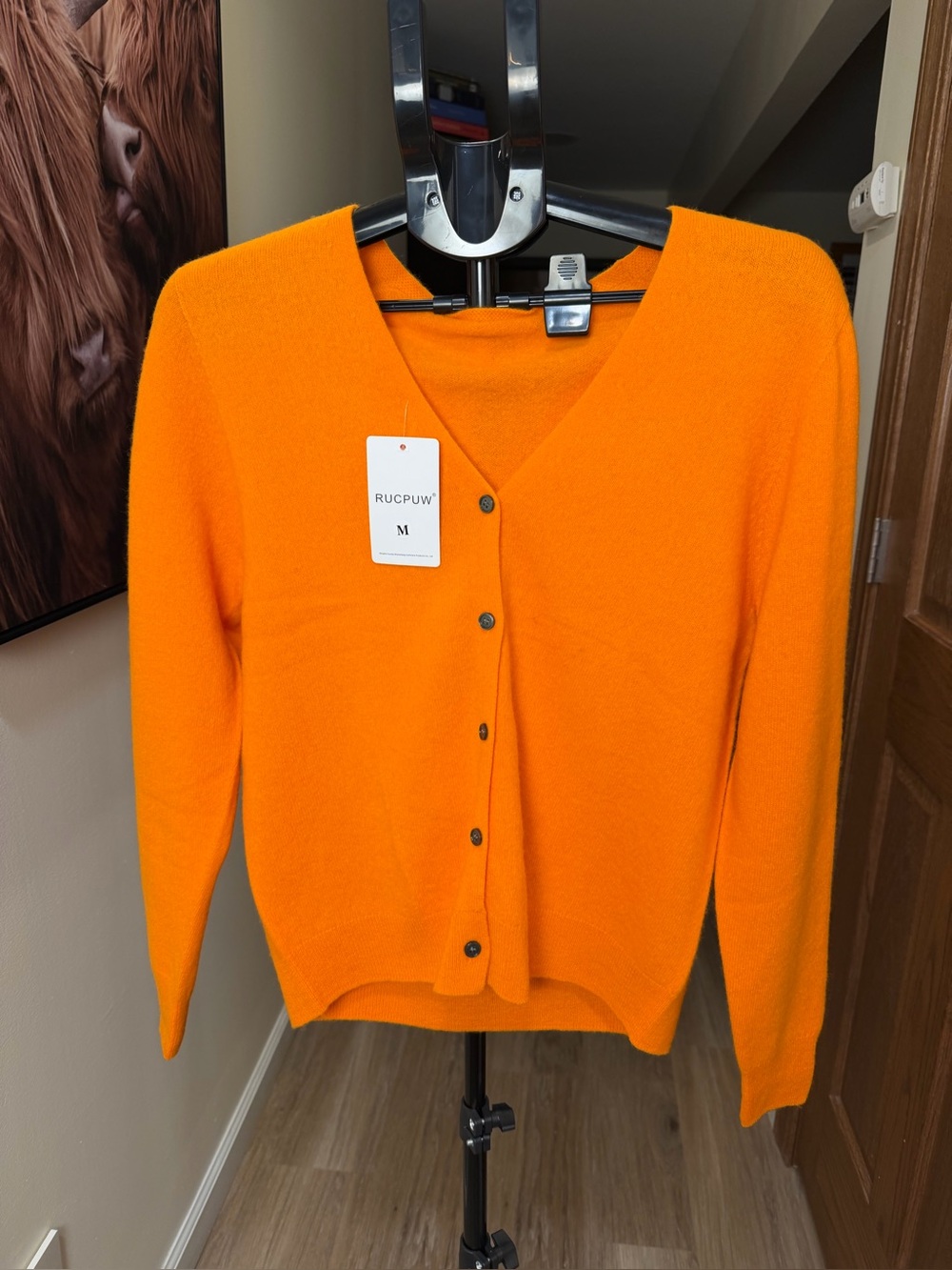 RUCPUW 100% Merino Wool Orange Cardigan Size M NWT